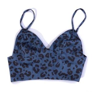 LF x INDIKAH Blue + Black Leopard Crop Top XS